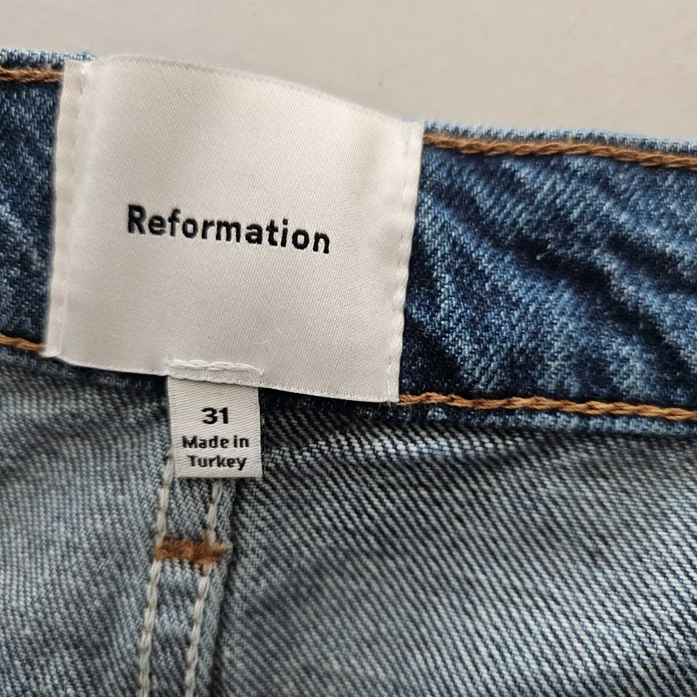 Reformation Val 90s Mid Rise Straight Jeans 31 Blue Vented Let Down Hem NWT